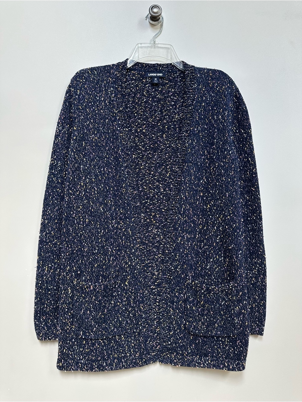 Lands’ End Confetti Knit Open Front Cardigan • Navy • Sz M • EUC